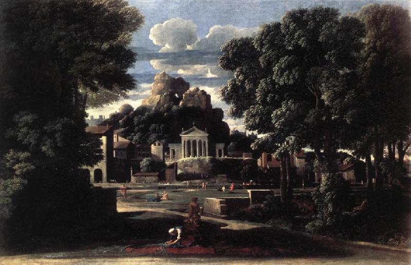 POUSSIN, Nicolas Landscape with the Gathering of the Ashes of Phocion by his Widow af Sweden oil painting art